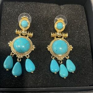 Gold and Turquoise Dangle Earrings